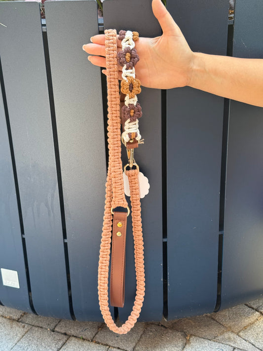 Macrame Handmade Collar and Leash Set (Brown)