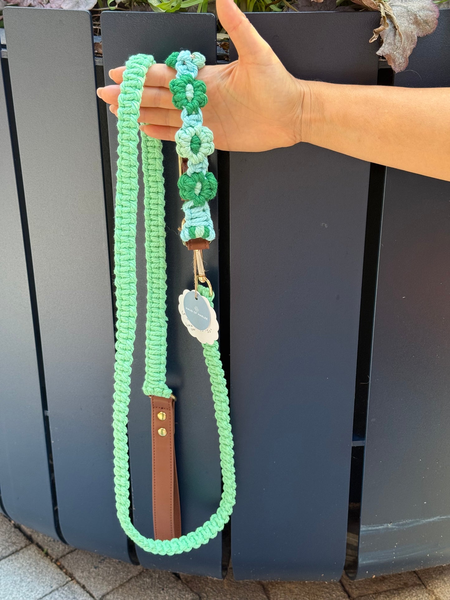 Macrame Handmade Collar and Leash Set (Green)